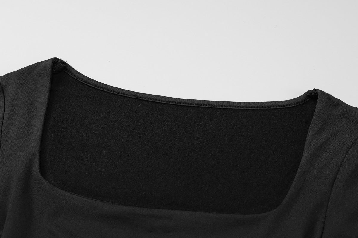 Women Solid Long Sleeve Square Neck Top and Bell Bottom Long Pants Casual Two-piece Set 8