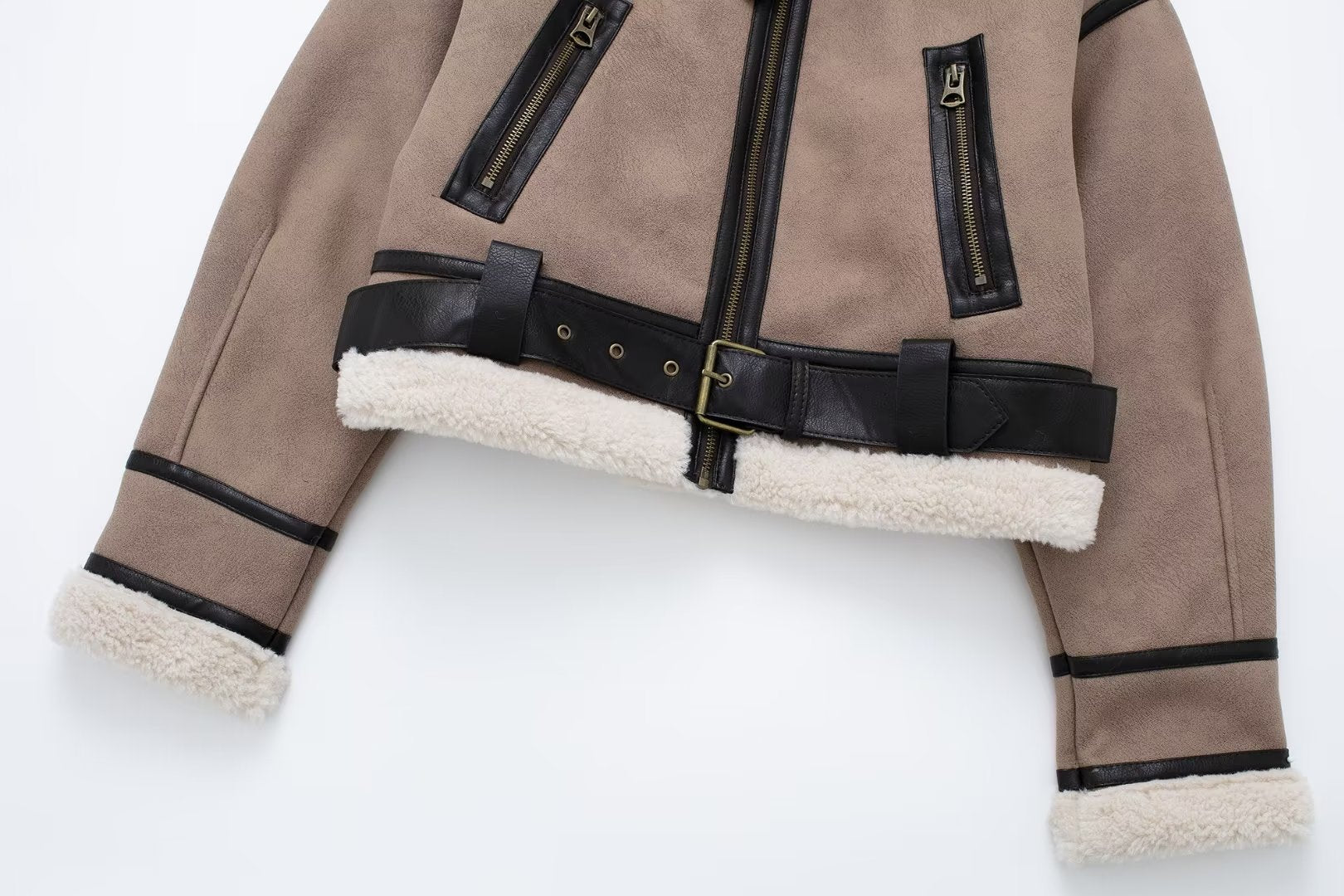 Winter Women's Fur Coat Belt Decorated Lambskin Deerskin Velvet Jacket 9