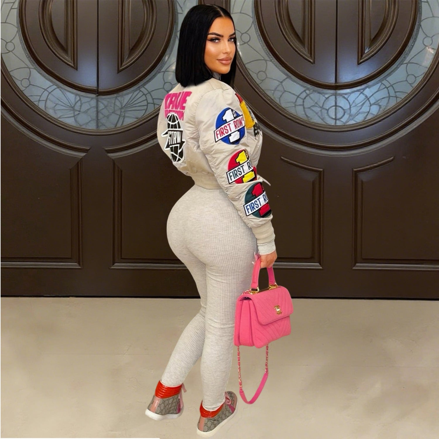 Women Fall/Winter Printed Casual Bomber Jacket 4