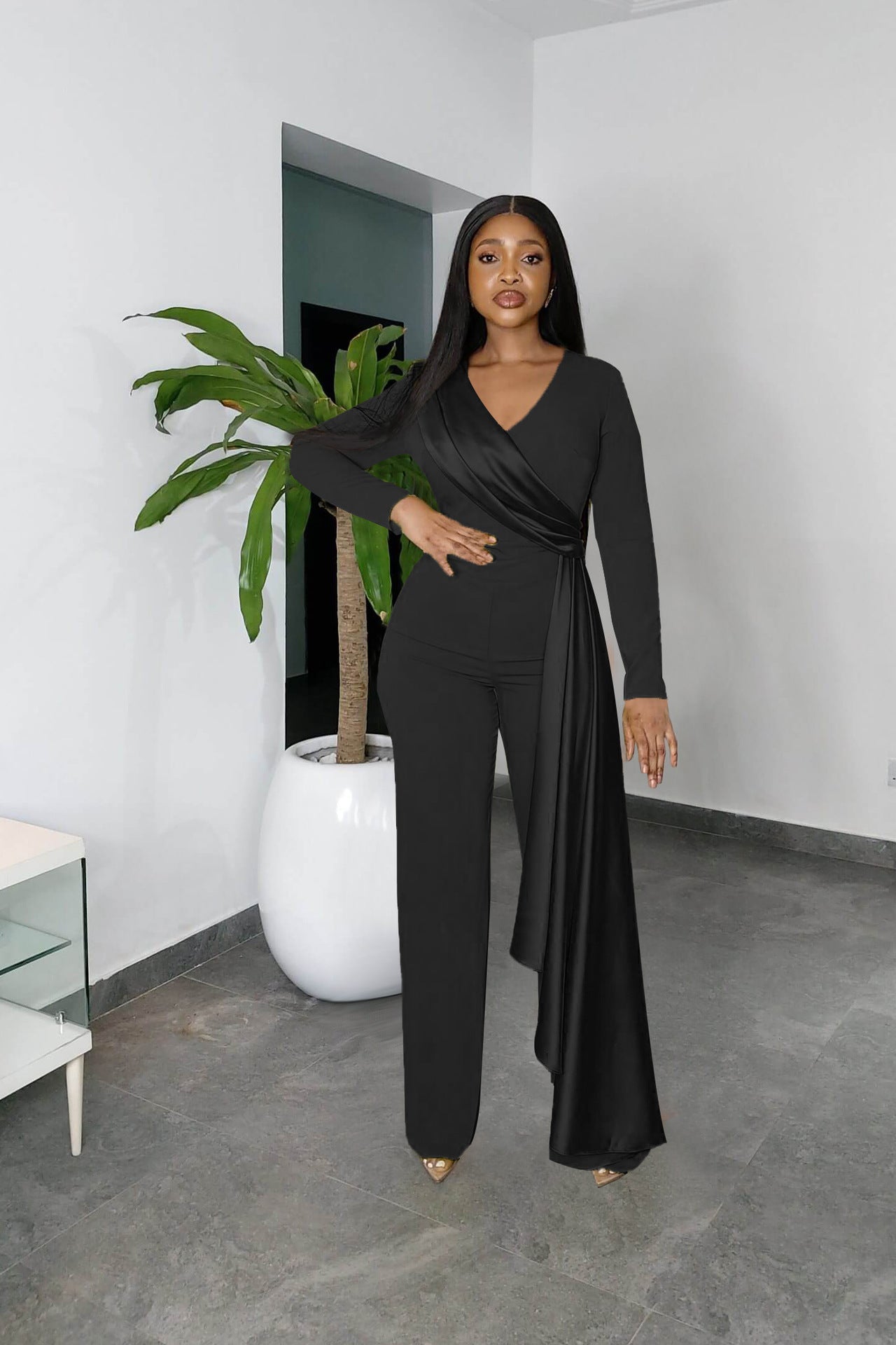Women Long Sleeve V-Neck Slim Jumpsuit 3