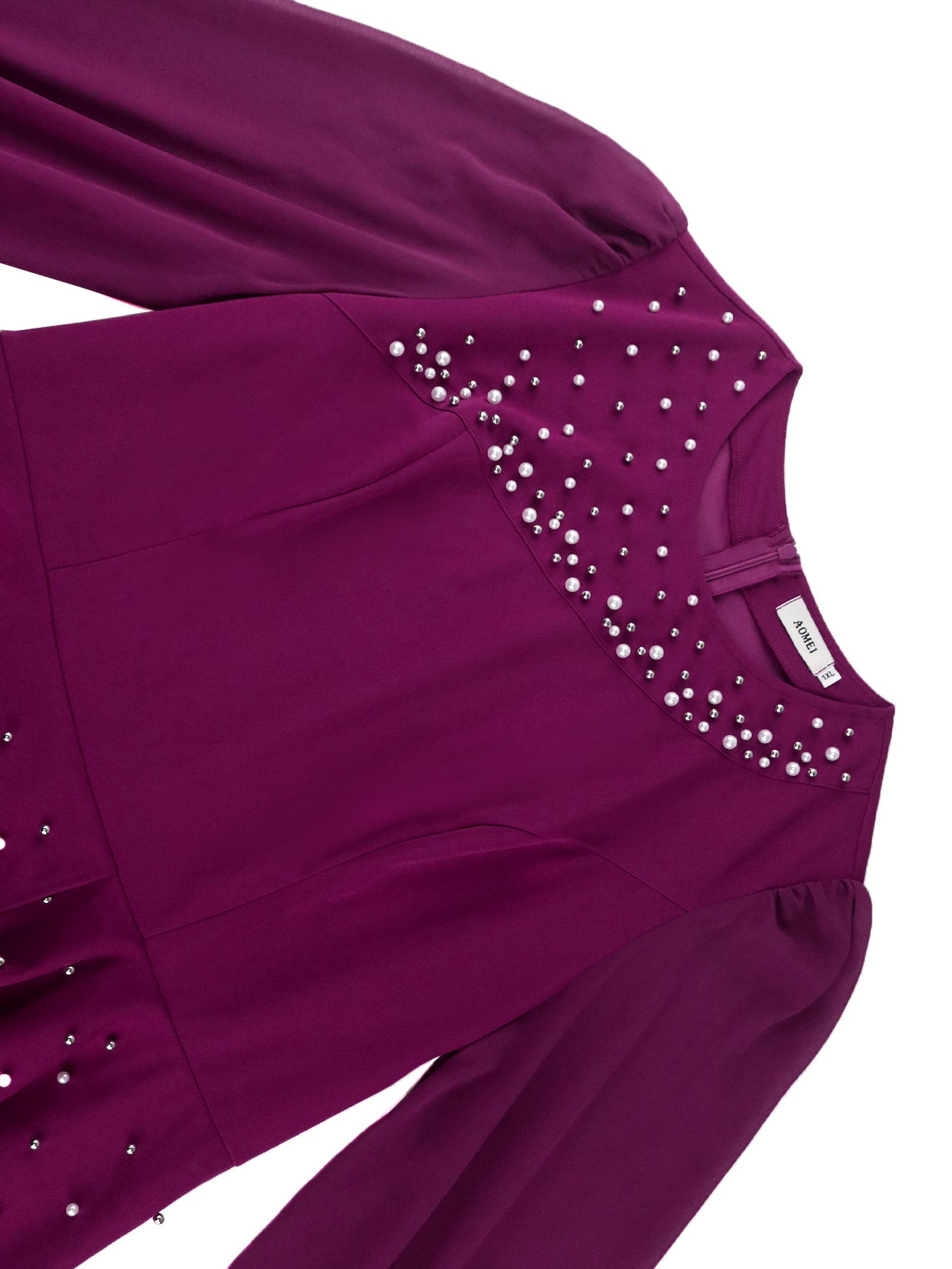 Plus Size Ruffle Elegant Round Neck Beaded Pleated Party Dress 10