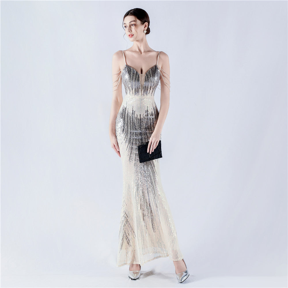 Women sequined beaded evening dress 10