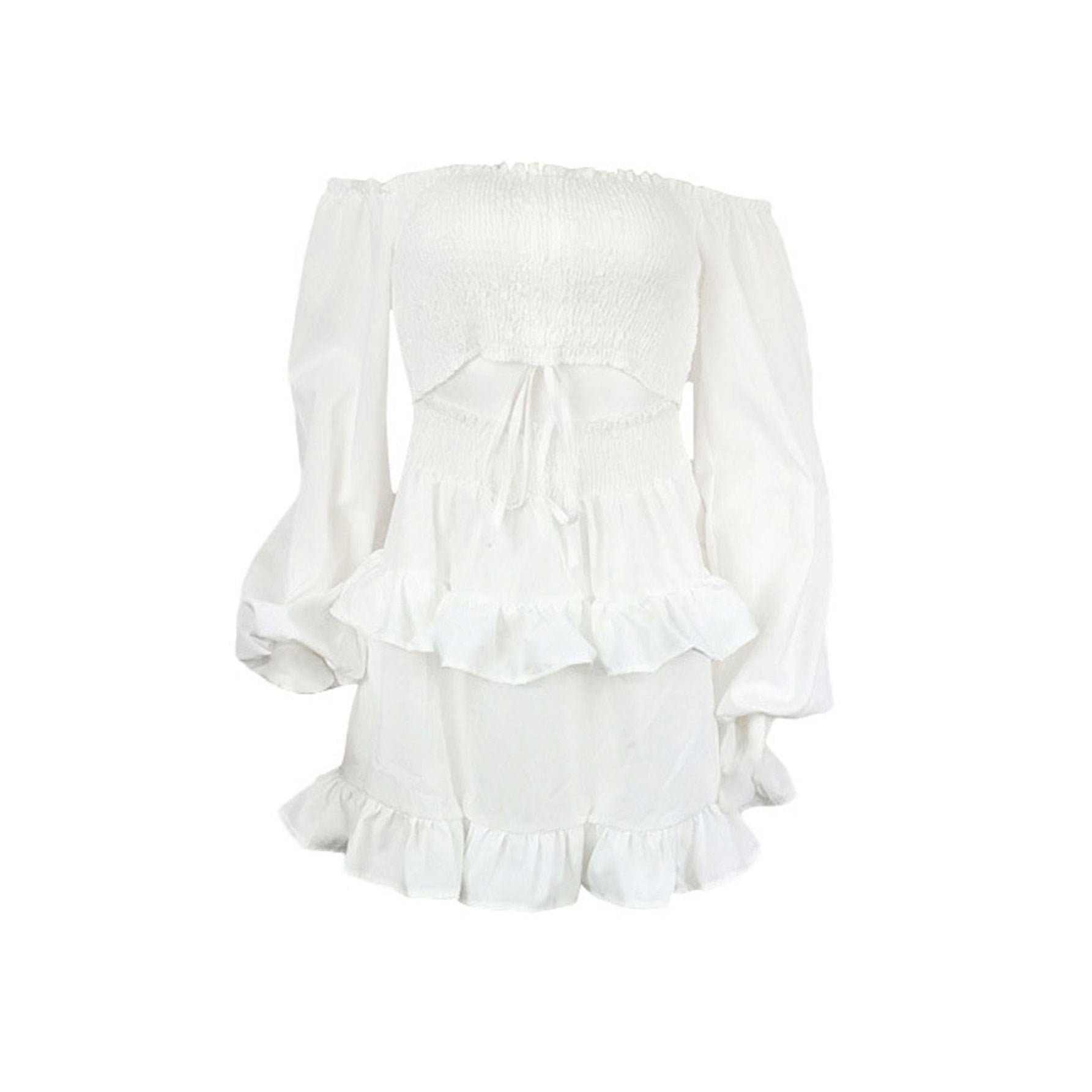 Elegant White Off-Shoulder Lace Patchwork Layered Ruffle Summer Dress 3