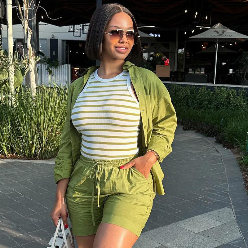 African Print Long-Sleeve Shirt Shorts Two-Piece Set 7