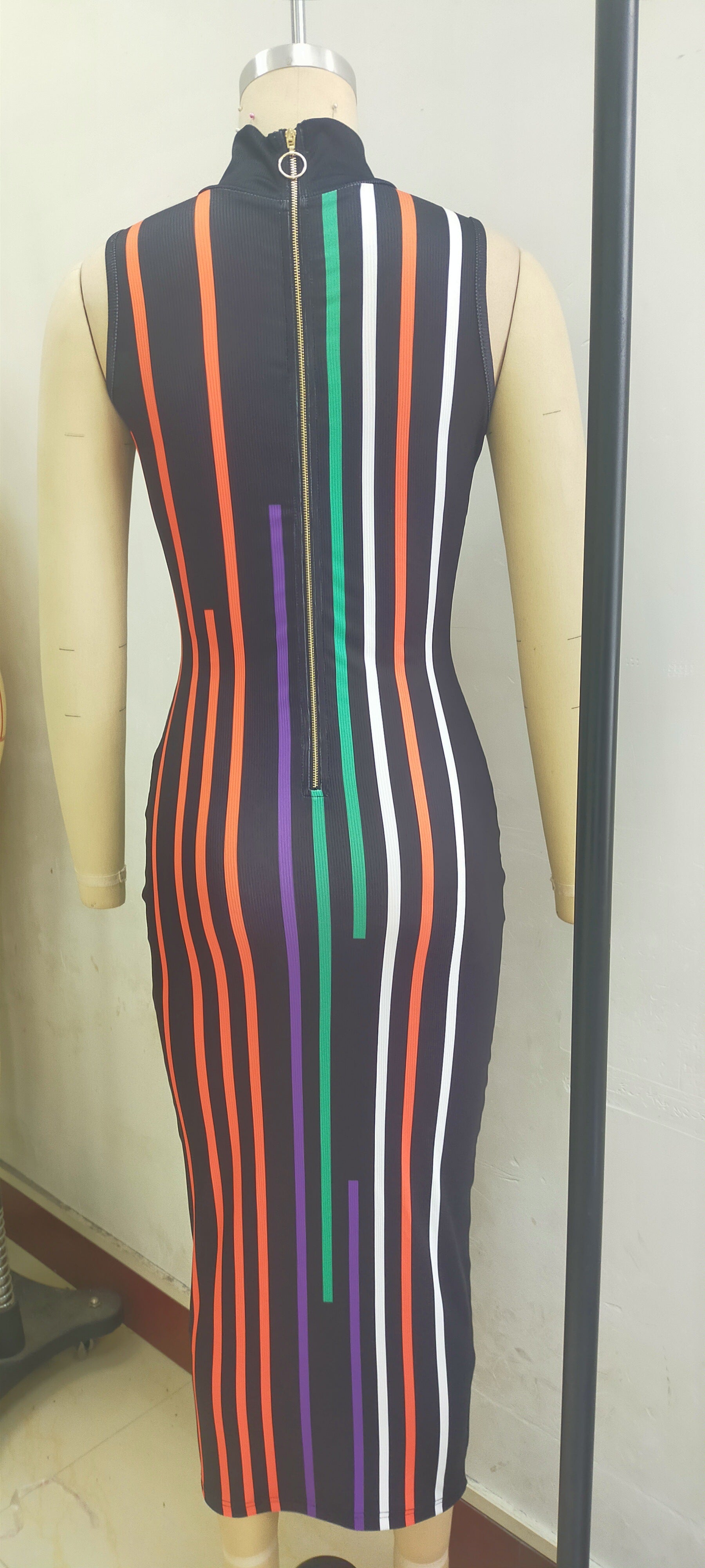 Sexy Slim Zipper Digital Print Sleeveless Bodycon Dress Night Club Wear 12