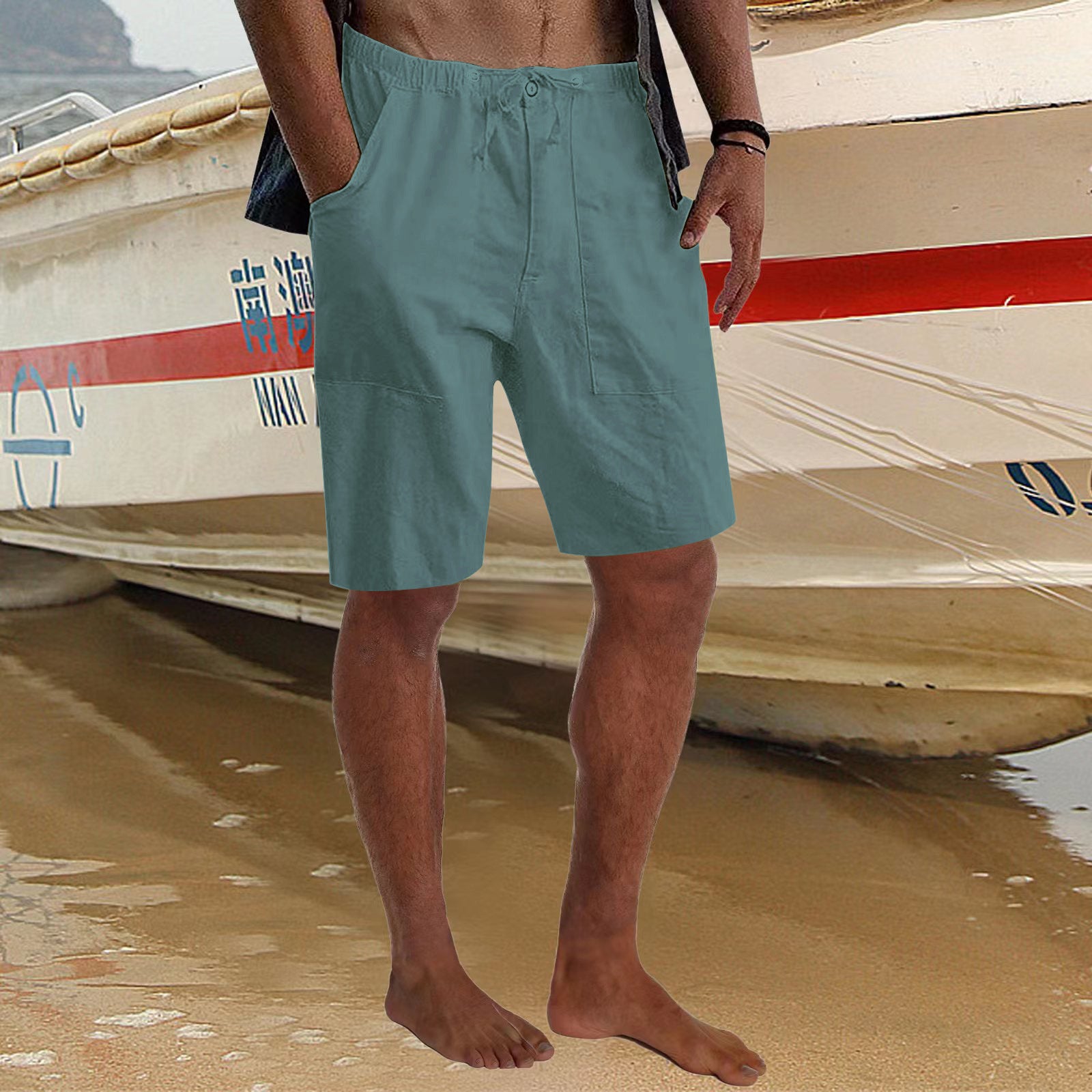 Men's Beach Casual Summer Stretch Drawstring Loose Pocket Shorts 12