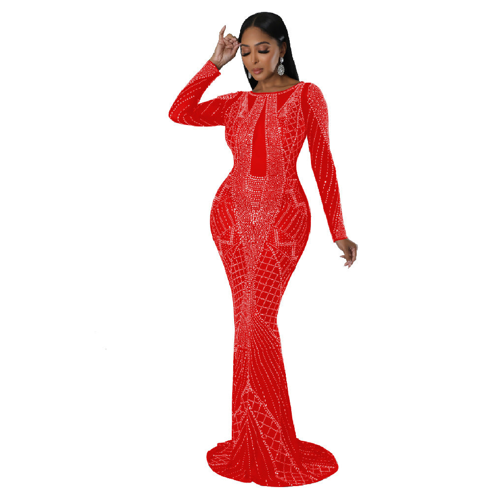 Fashion Autumn Long Dress Beaded Low Back Sexy Evening Dress 12