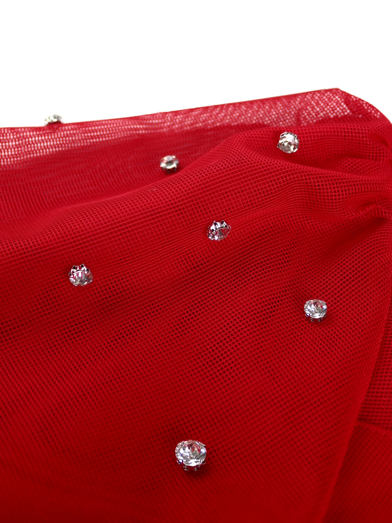 Plus Size Women Red Translucent Lantern Sleeve Half High Neck Elegant Dress 9