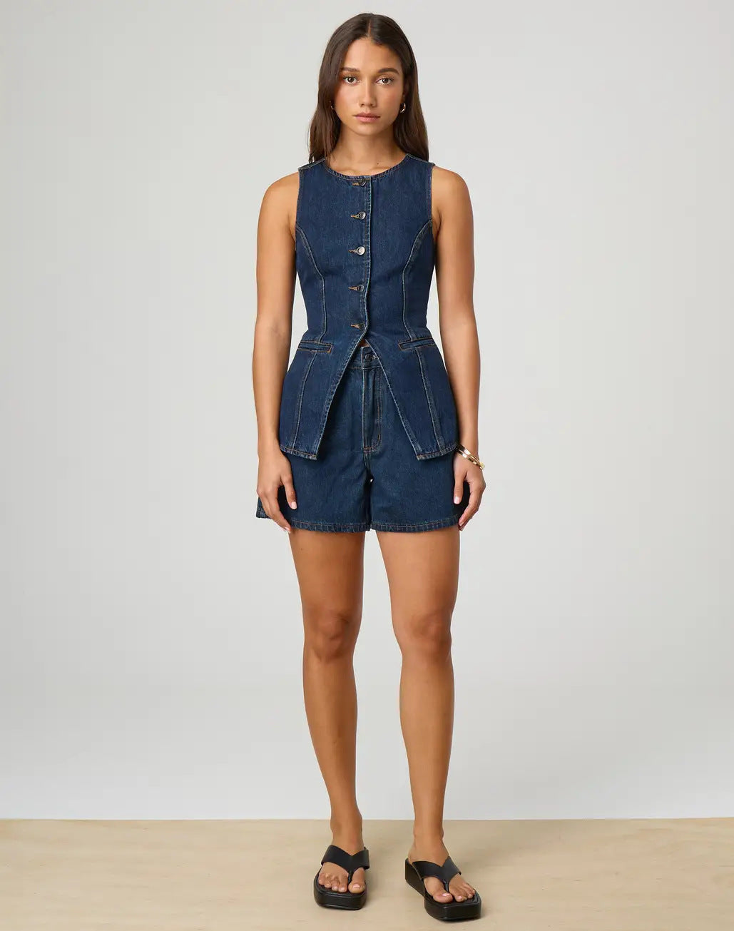 Spring Summer fashion sleeveless Slim Waist high waist loose Denim Shorts set 13