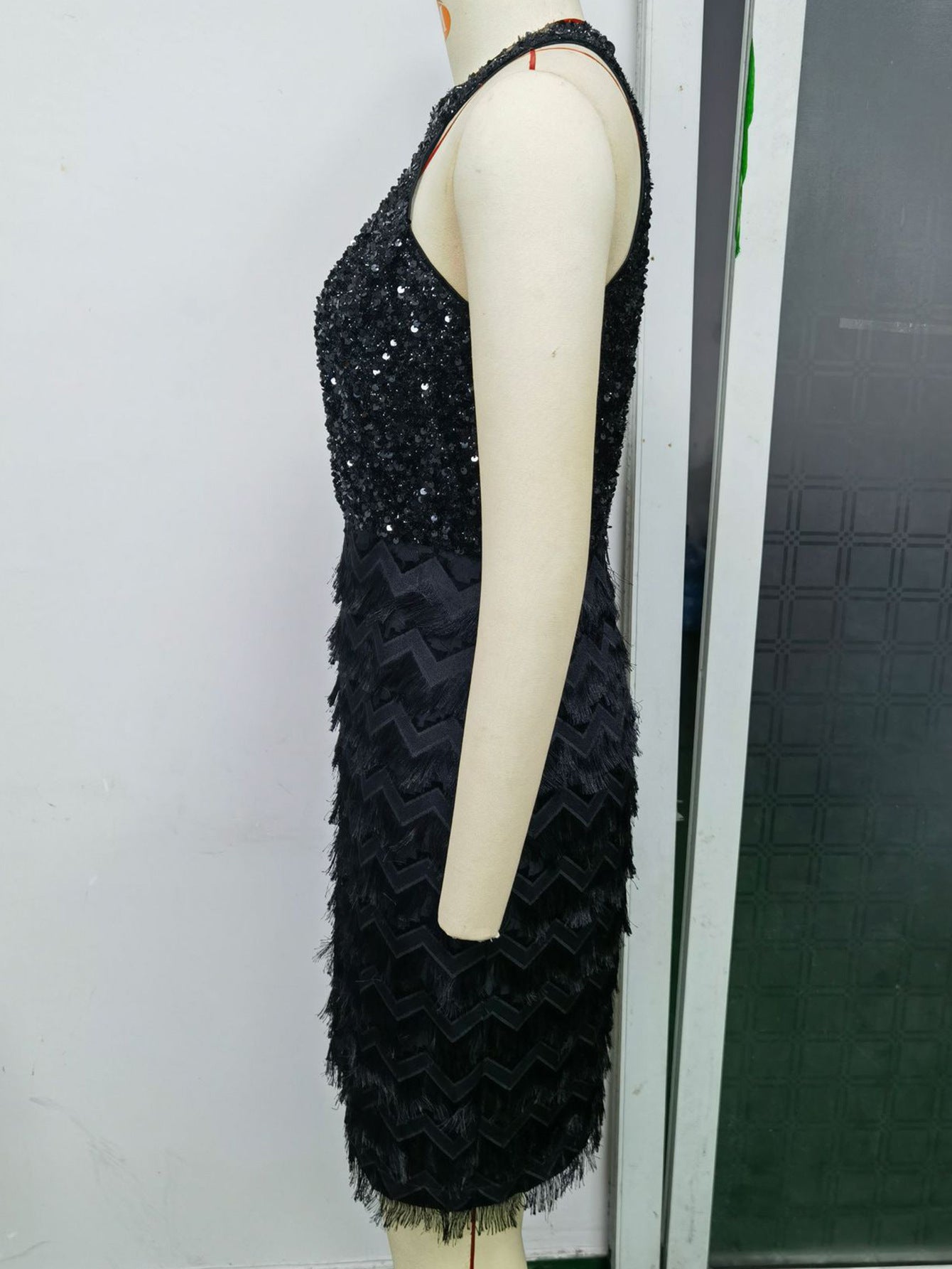 Women Sexy Vintage Tassel Patchwork Sequin Dress 10