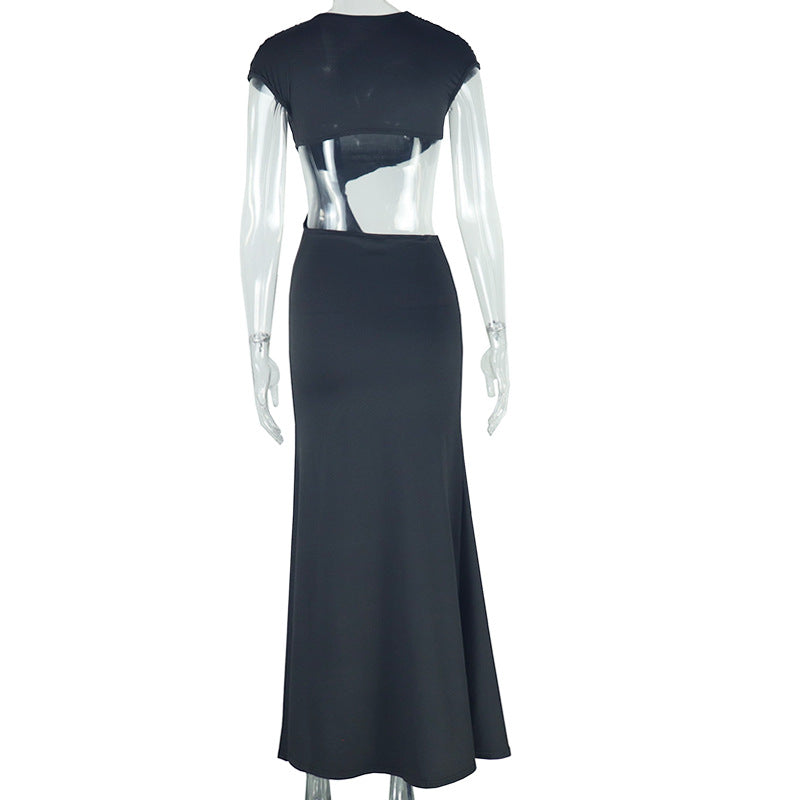 Women's Fashion Solid Color Slash Shoulder Sleeveless Ribbon Fishtail Chic Long Dress 8