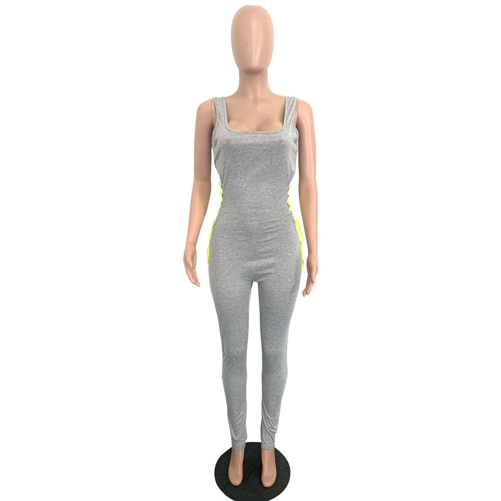 Women's Sexy Lace-Up Slim-Fit Workout Yoga Jumpsuit 10