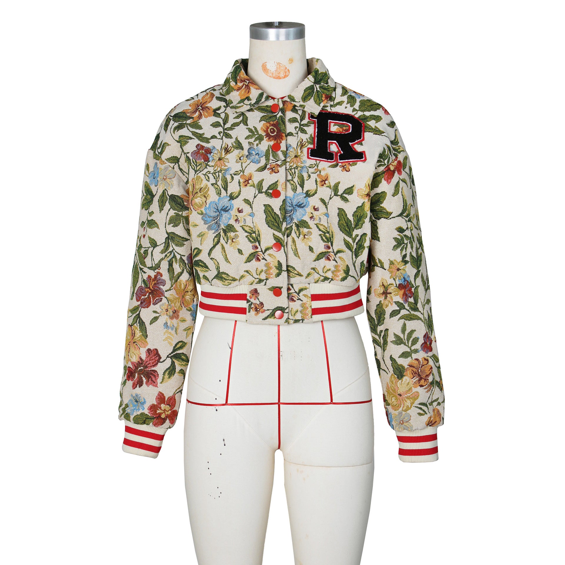 Spring jacquard women's long sleeve turndown collar short jacket 10