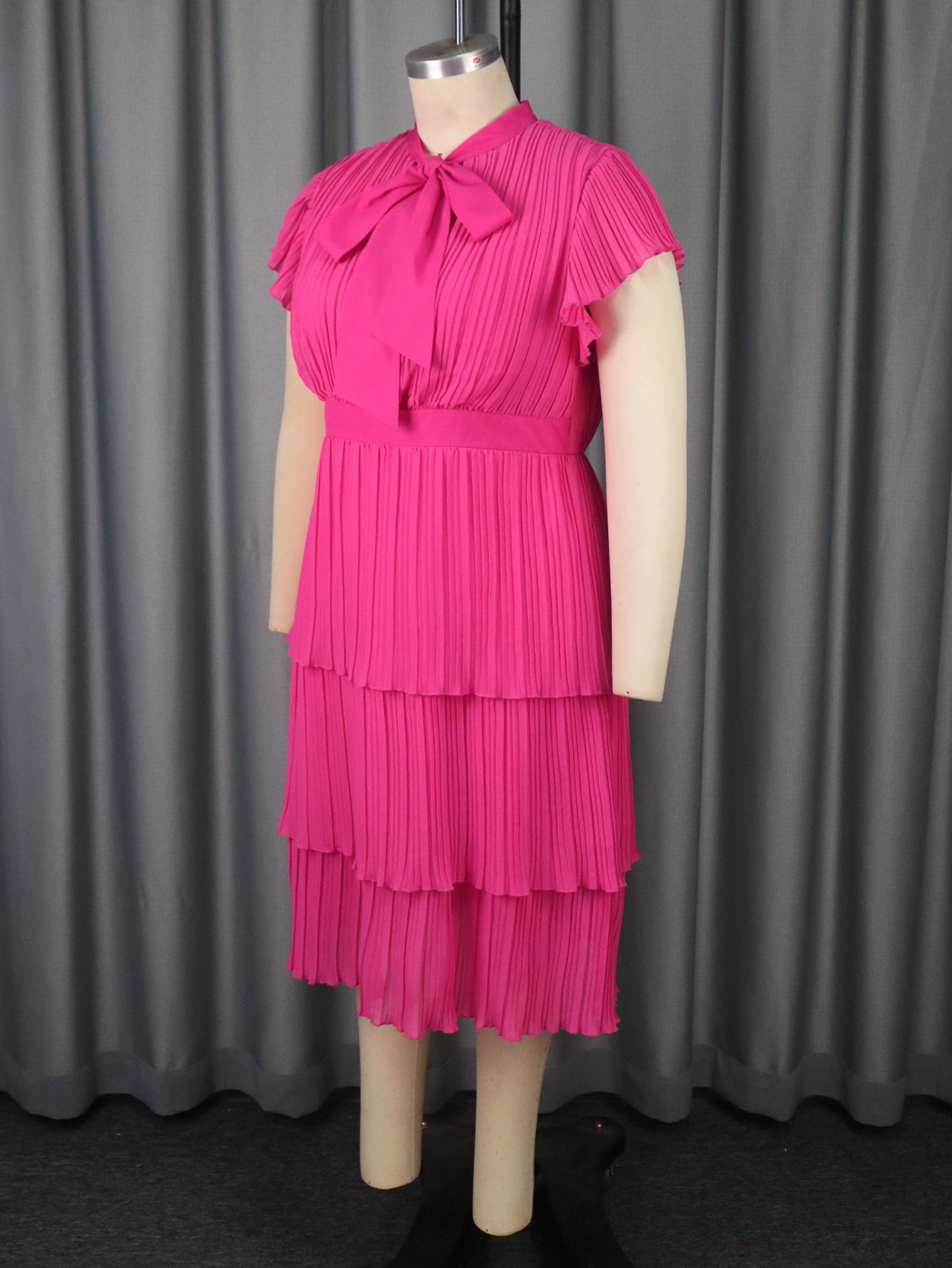 Summer Chic Bow Tie Round Neck Dress Cascading Ruffles Party Evening Gown 7