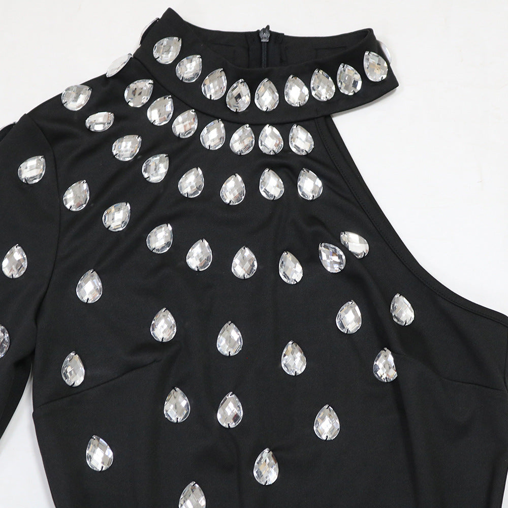 Women Round Neck Beaded Slit Solid Dress 6