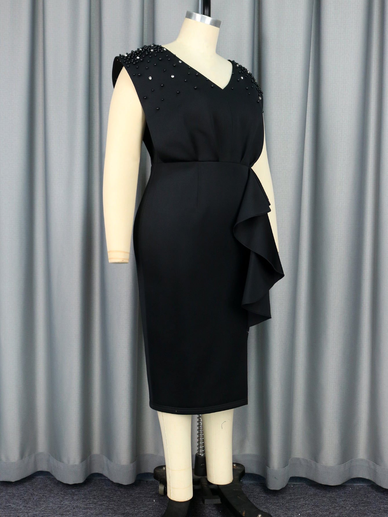 Women v-neck sleeveless beaded Formal Party Dress 6