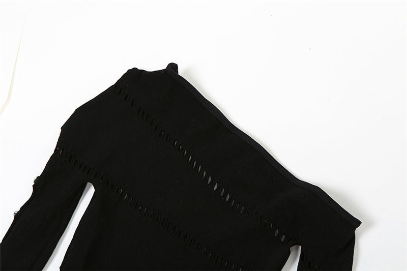 Women Sexy Hollow Knitting Jacquard High Waist Long Sleeve Jumpsuit 12