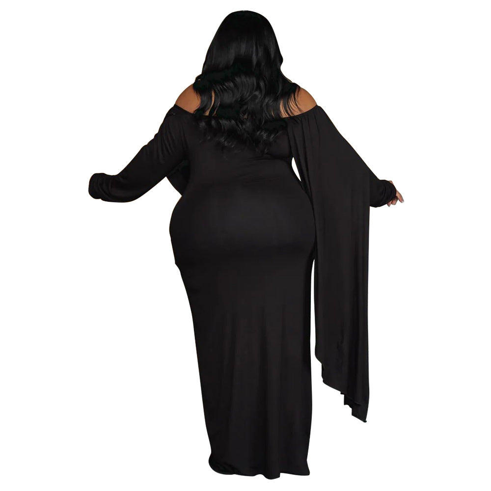 Plus Size Women Off Shoulder Long Sleeve Gathered Dress 5