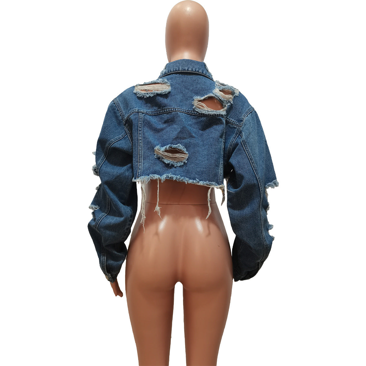 Women Irregular Denim Ripped Wash Casual Jacket 11