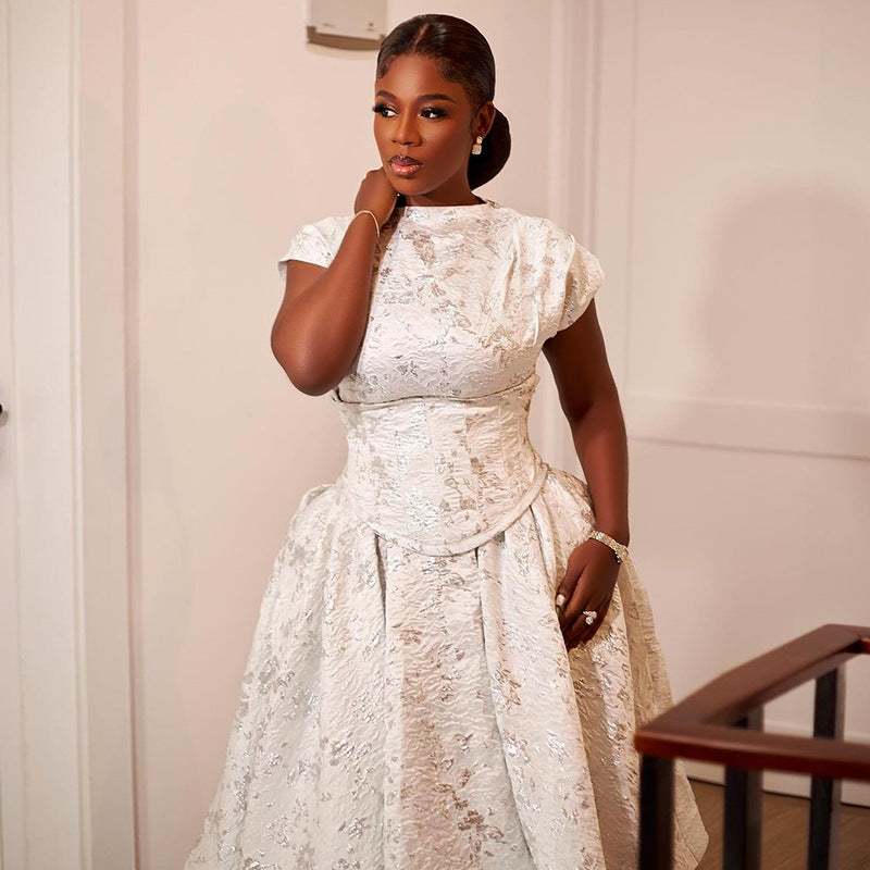 Women Fall/Winter Print Short Sleeve Maxi Dress 5