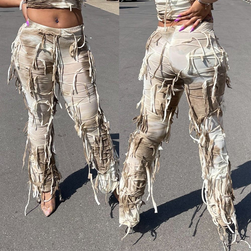 Women Style Tie Dye Tassel Casual Pants 24