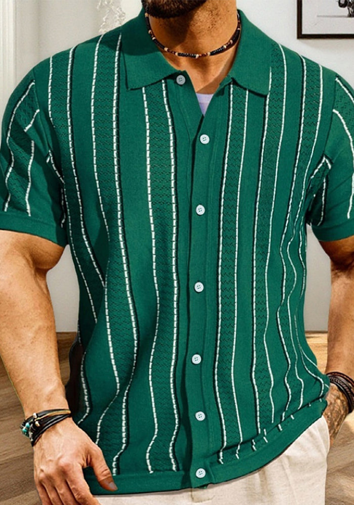 Men's Summer Short-sleeved Striped Knitting Shirt Polo T-shirt