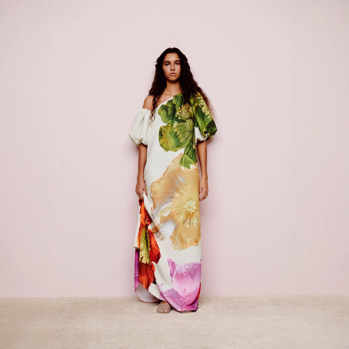 Women Spring/Summer Slash Shoulder Print Casual Holiday Dress 5