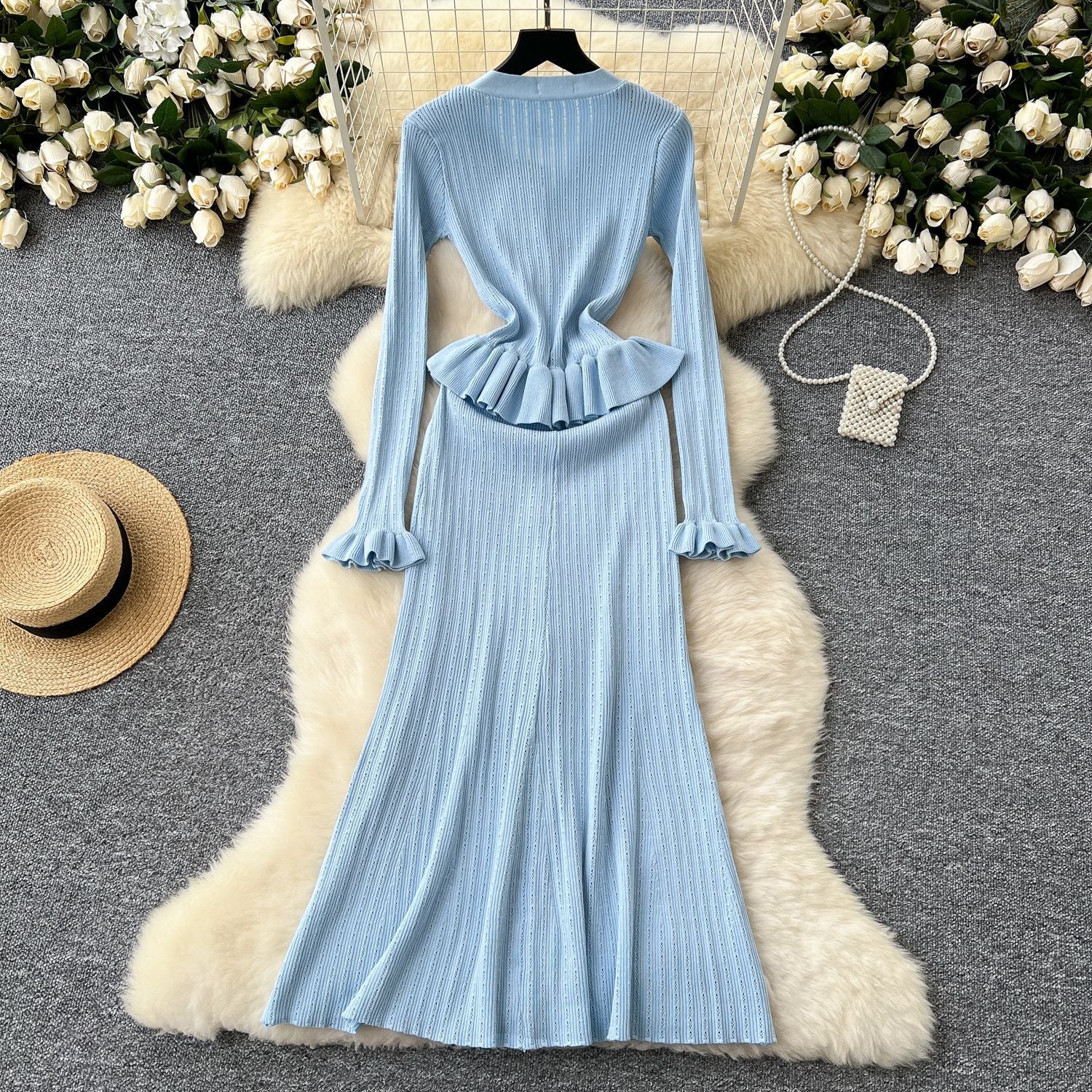 Women Autumn Metal Button Knitting Dress 6
