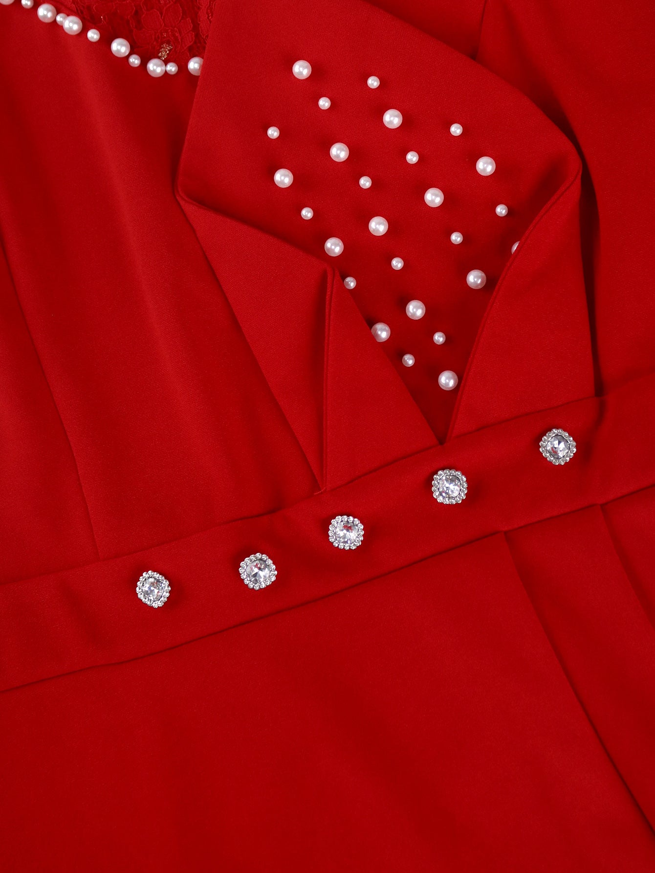 Lace Patchwork Round Neck Long Sleeve Bodycon Chic Beaded Formal Party Dress 14