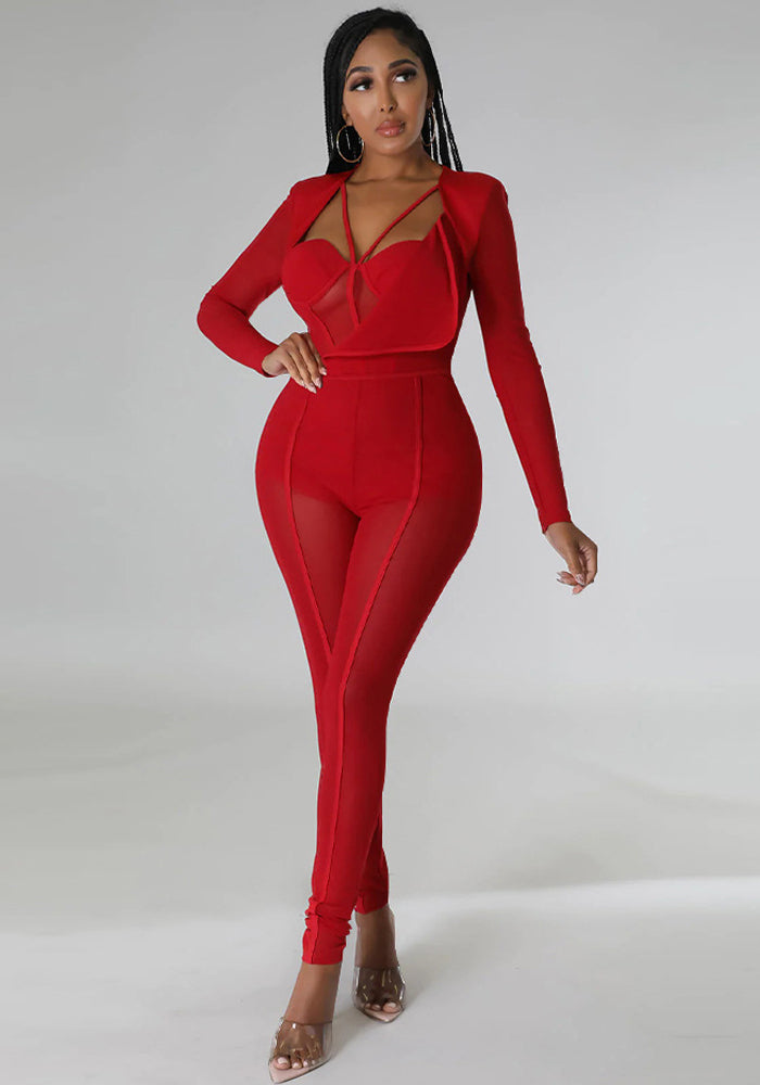 Women Sexy See-Through V-Neck Jumpsuit 7