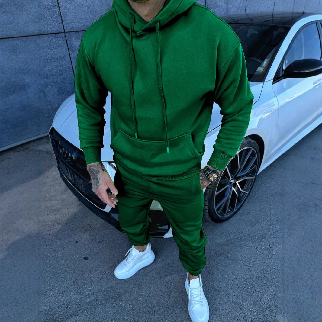 Men's Sports Casual Solid Hoodies and PantTwo Piece Set