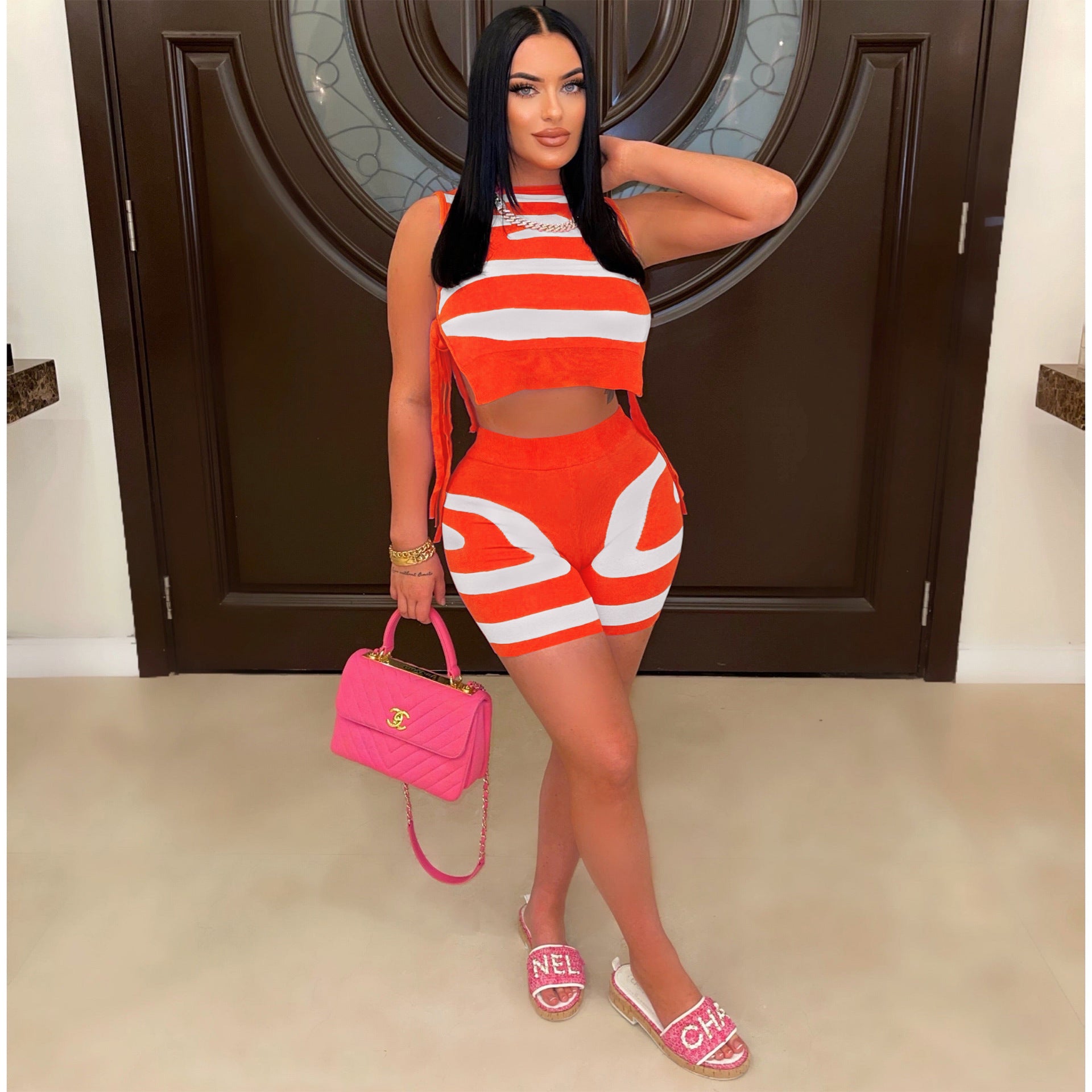 Women's Sleeveless Lace-Up Print Casual Two-Piece Set 7