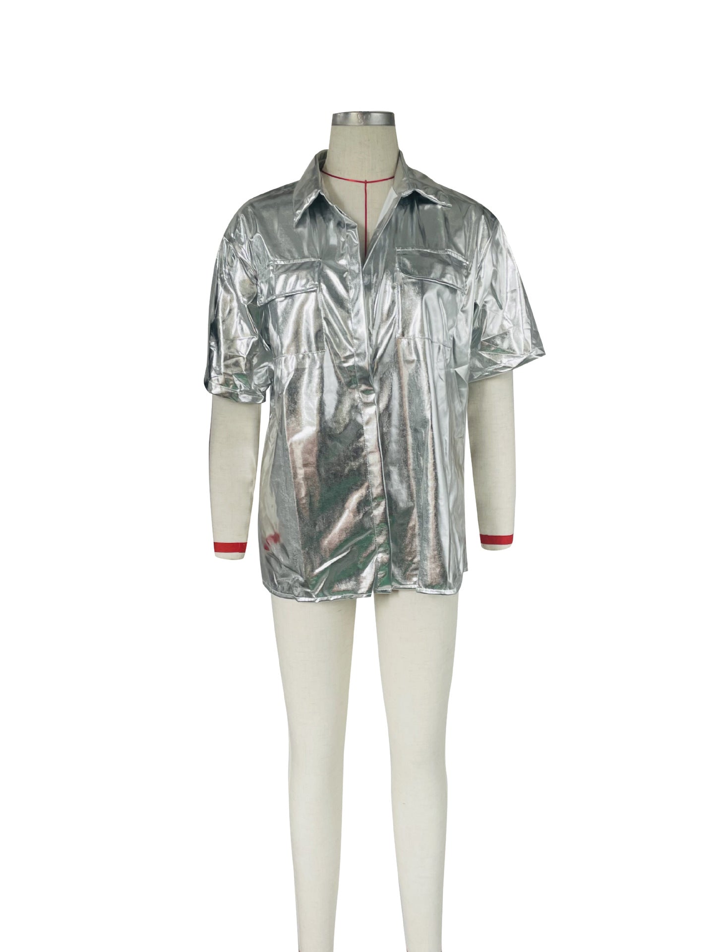 Women's Fashion Casual Shiny Faux Leather High Stretch Shirt Top 11