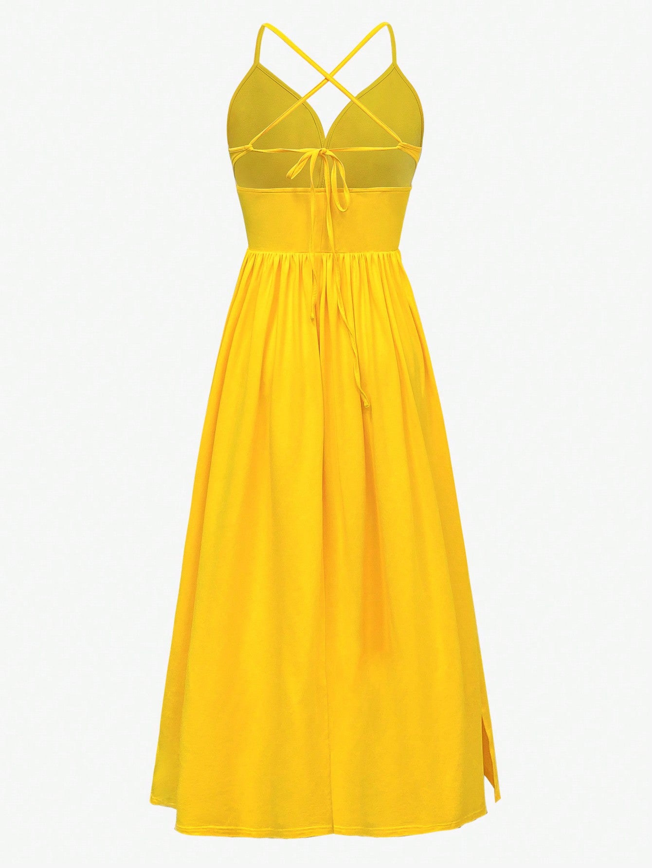 Women Spring and Summer Solid Suspender Holidays Slit Dress 4