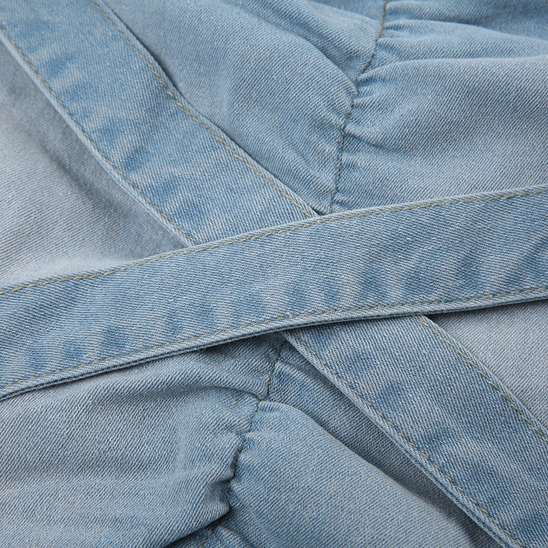 Women Pocket Cross Denim Mini Skirt 17