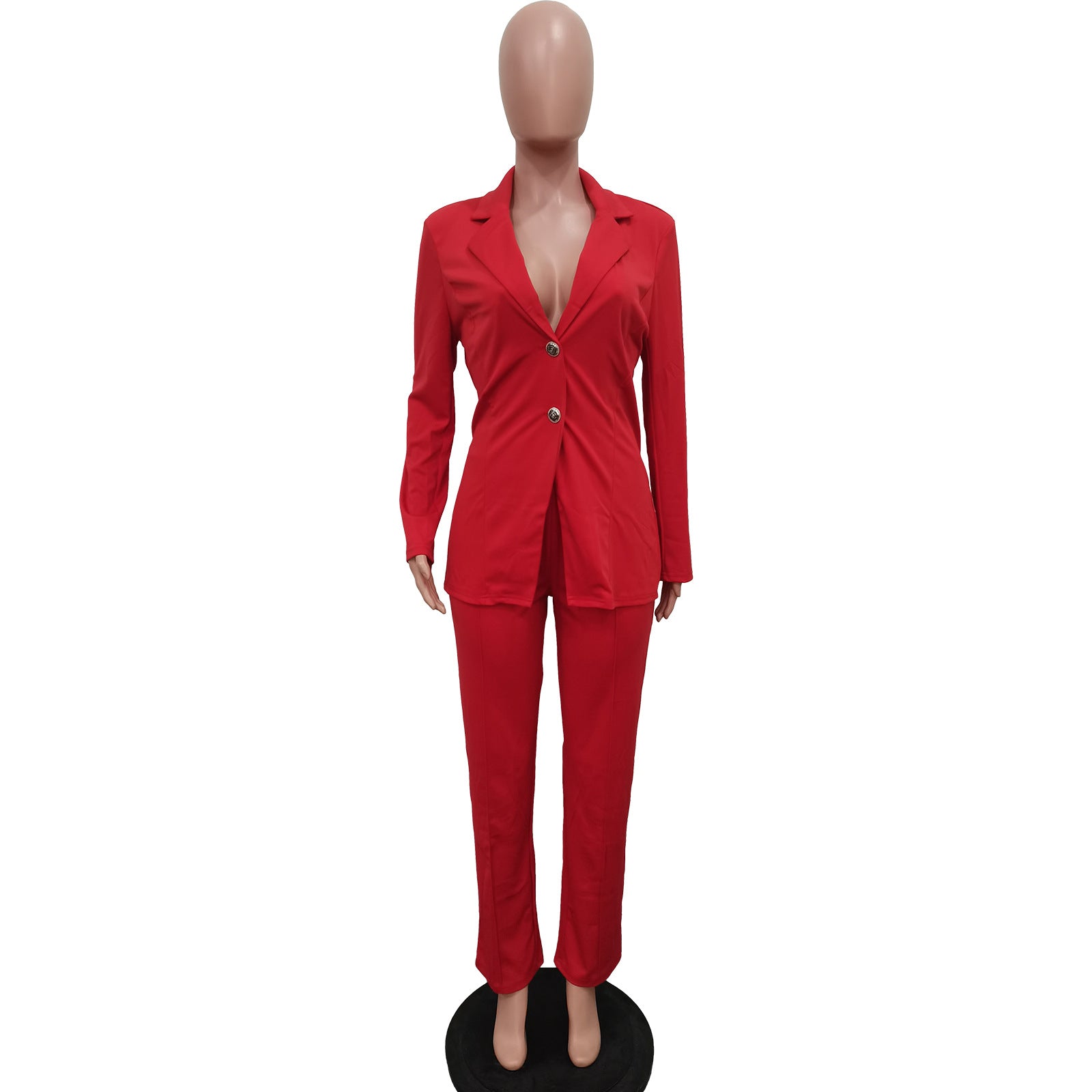 Women Solid Turndown Collar Two-piece Set 32