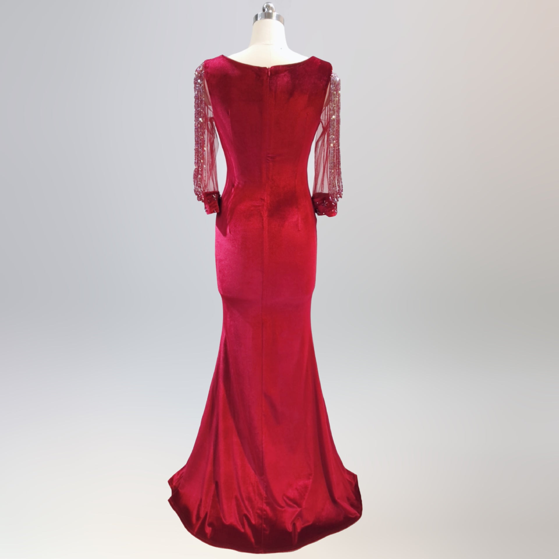 sexy velvet crystal diamond chain bride clothing winter long-sleeved mermaid long evening dress 24