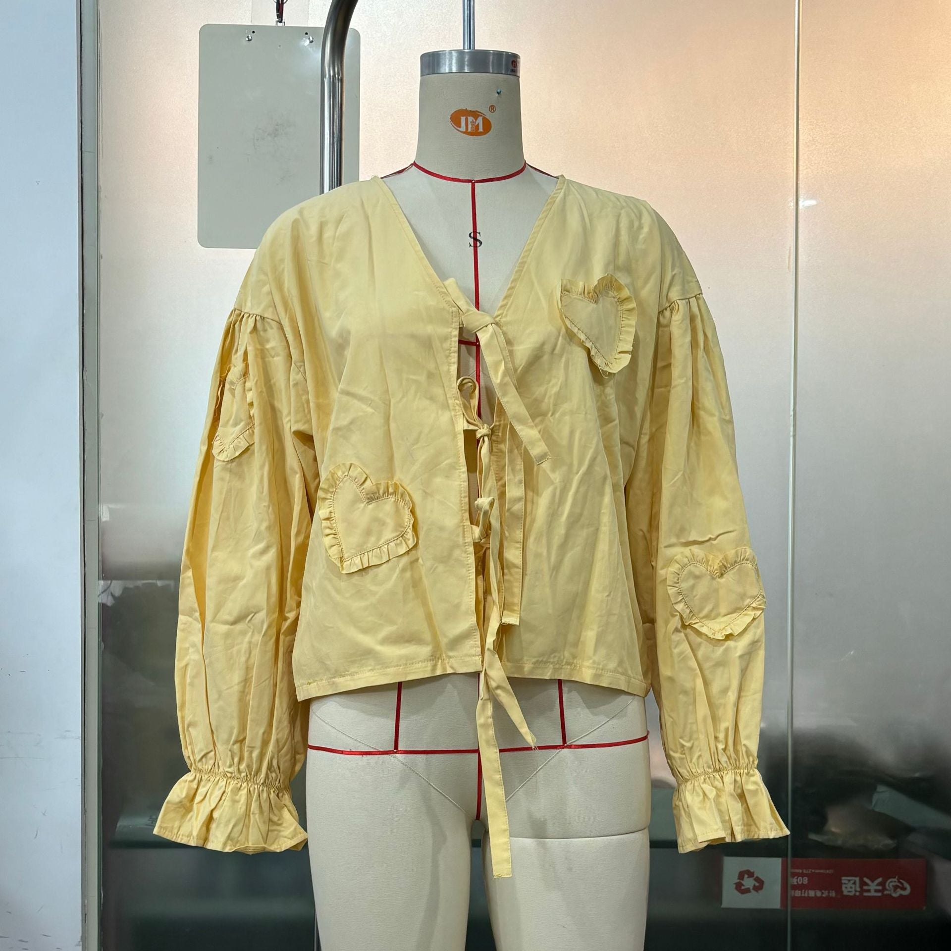 Long Sleeve Solid Color Lace-Up Tie Bow Shirt Top 12