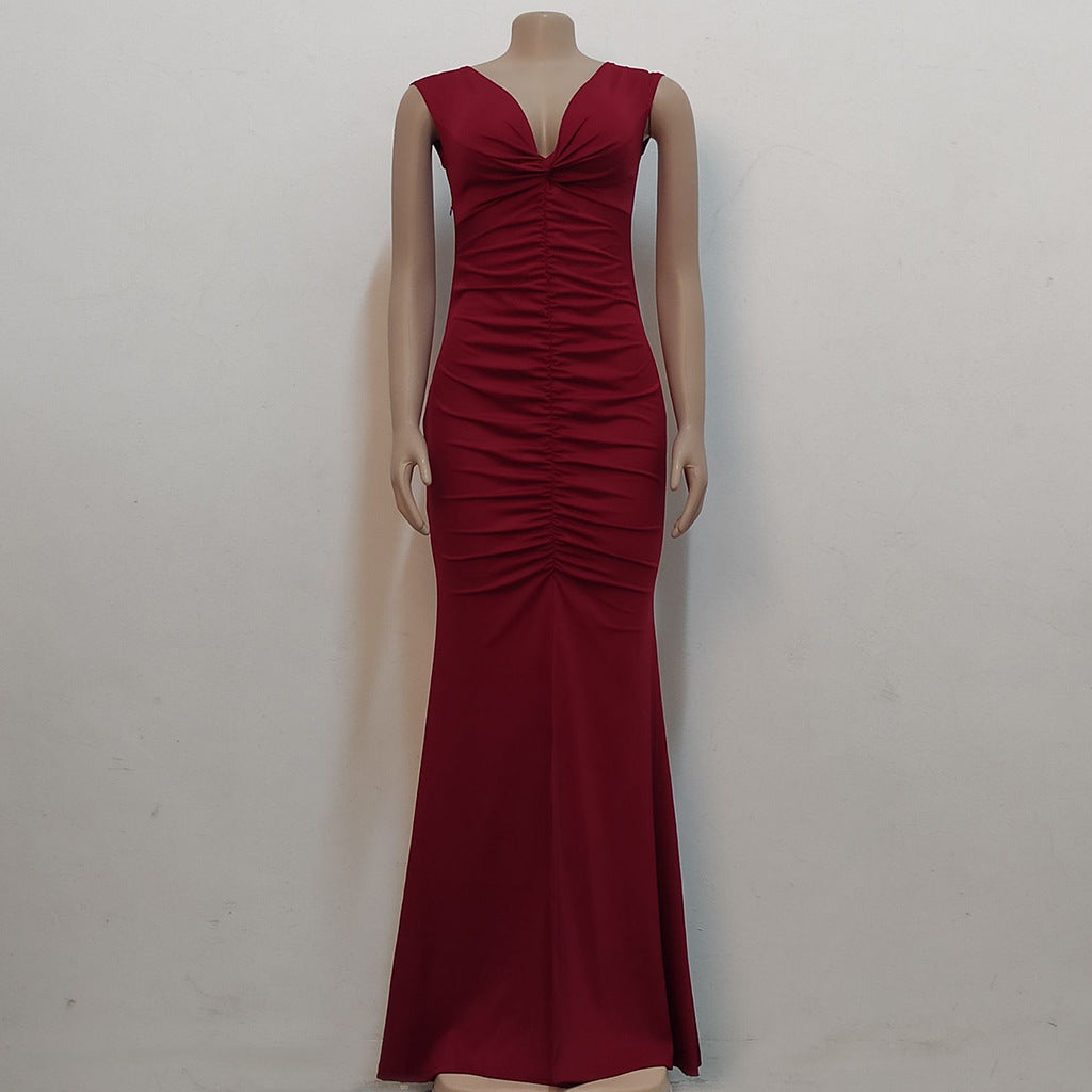 Women Sexy V Neck Slightly Wrinkled Dress 30