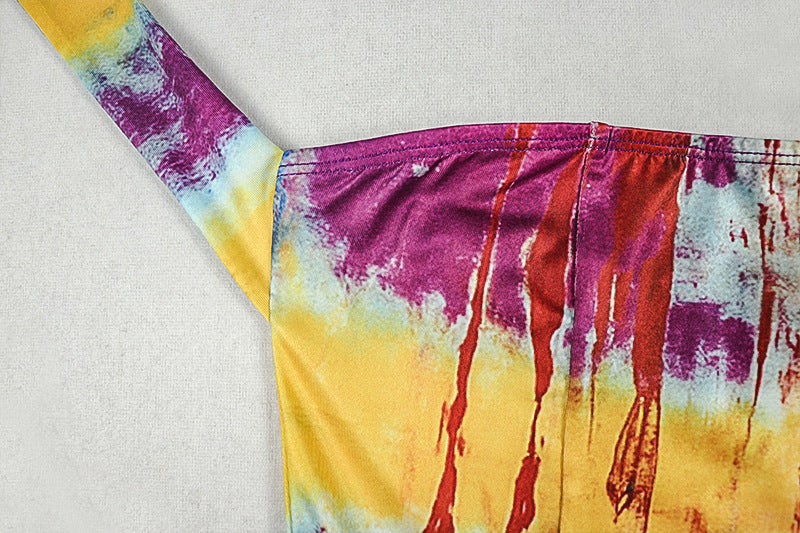 Color Block Print Women's Slim Waist Trendy A-Line Short Dress 11