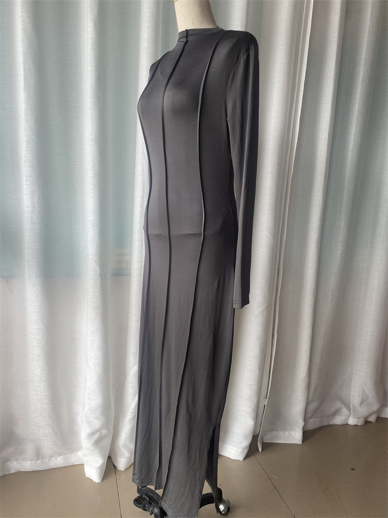 Autumn Fashion Solid Color Tight Fitting Long Sleeve Chic Knitting Women's Bodycon Dress 10