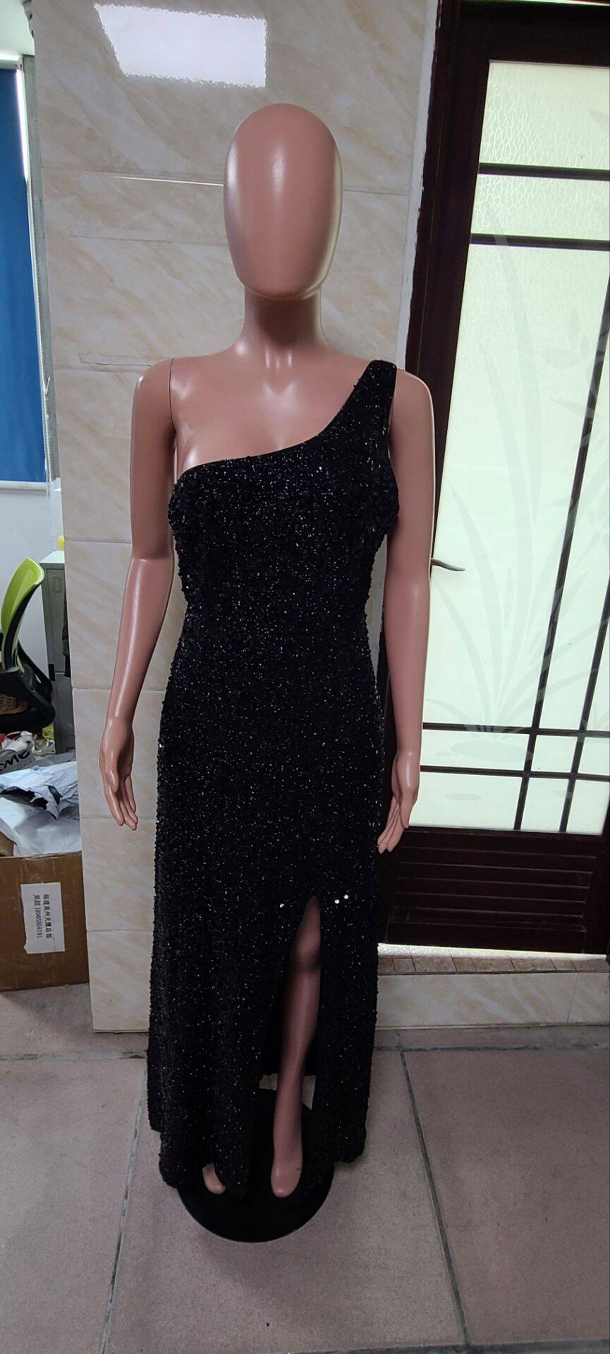 Women Summer Sexy Off Shoulder Slit Sequin Dress 20