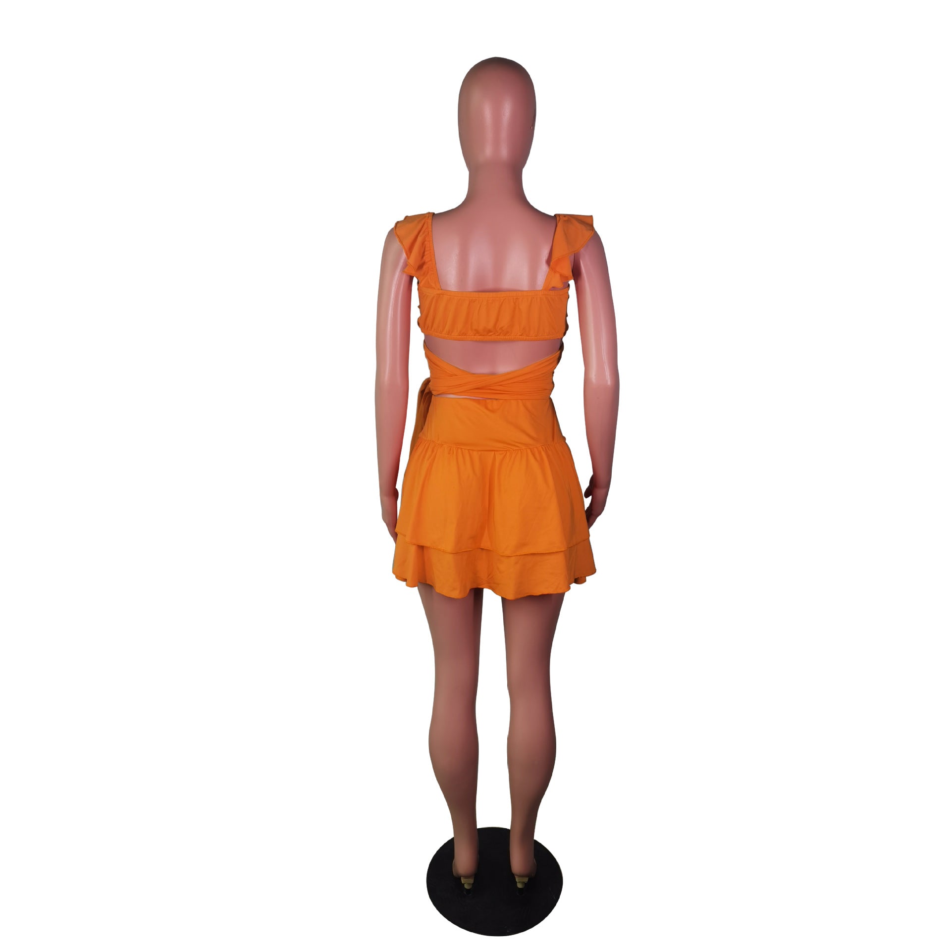 Women's Clothes Fashion Ruffles Wrapped Chest Lace Up Two-Piece Skirt Set 17