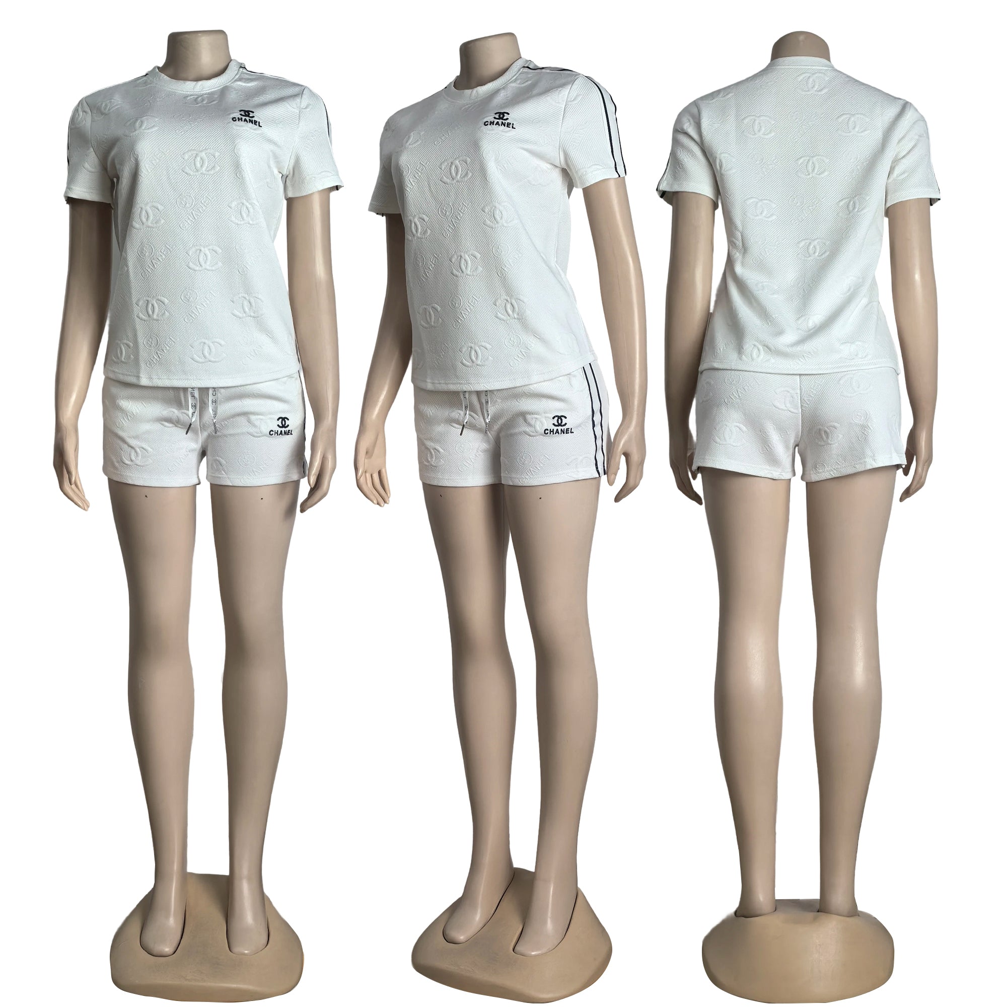 Women Jacquard Short Sleeve Top and Shorts Sports Two Piece Set 33