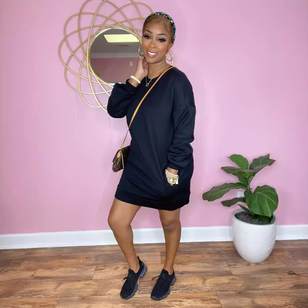 Women Casual Long Sleeve Pocket Dress 7