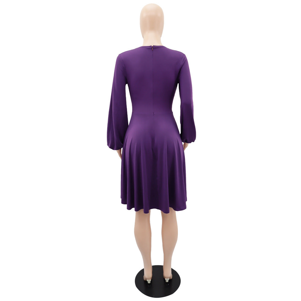Slim Fit Chic V Neck Long Sleeves Slim Waist A-Line Midi Dress Women's Summer Dress 20