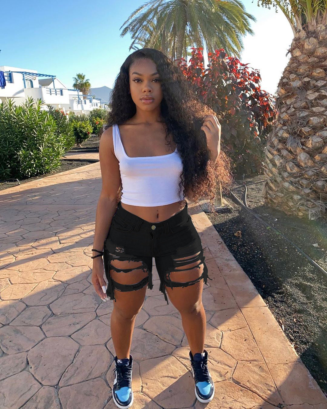 Women Spring and Summer Ripped Denim Shorts 4