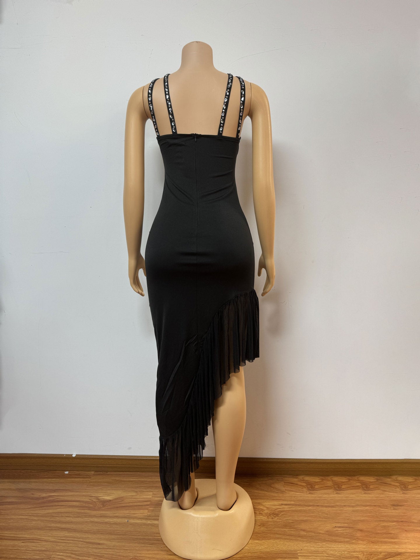 Women Beaded sexy off-shoulder Backless irregular solid bodycon dress 8