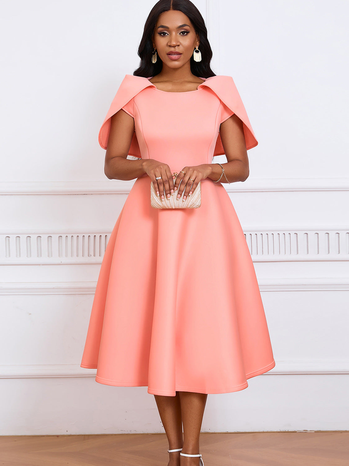 Women Short Sleeve Cape Dress