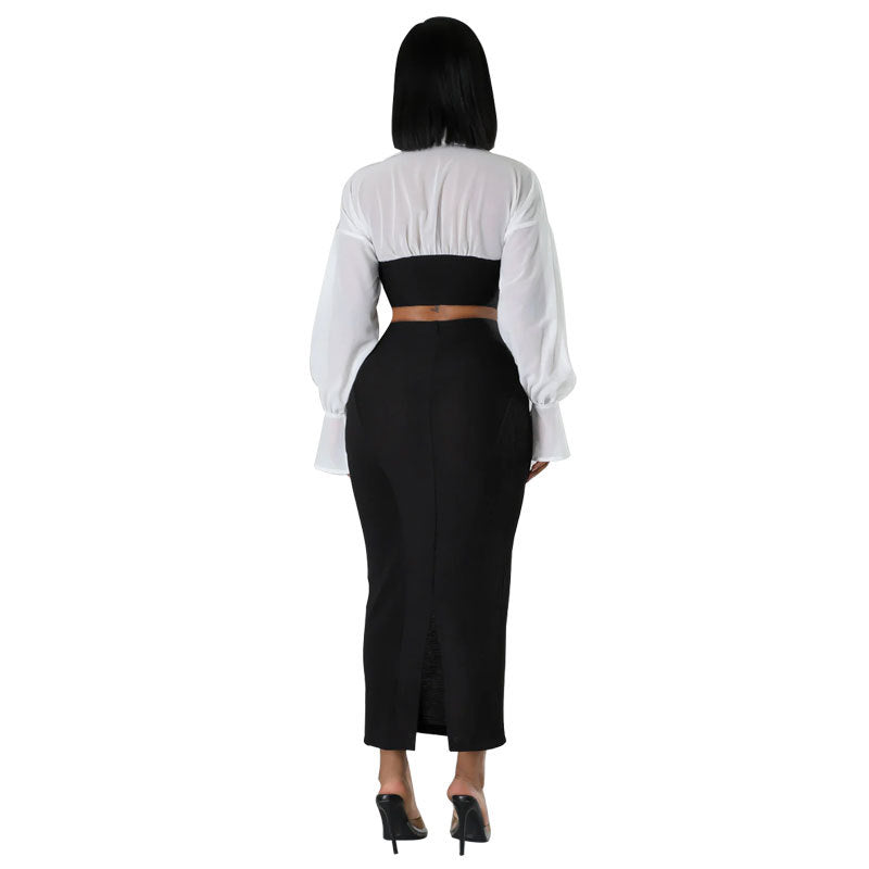 Fashionable Autumn Women Casual Long Sleeve Women's Two-Piece Skirt Set 7